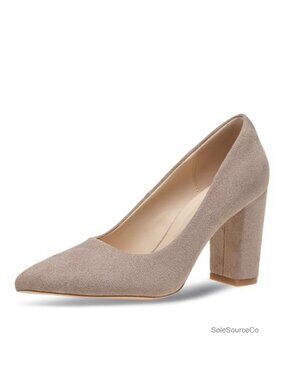 Women's Faux Leather Block Heel Pumps Pointed Toe 3 Inch Chunky Heel Dress Shoes